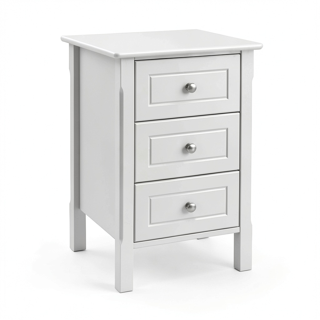 Set di 2 Comodini Bianchi con 3 Cassetti in Stile Shabby Chic per Camera da Letto