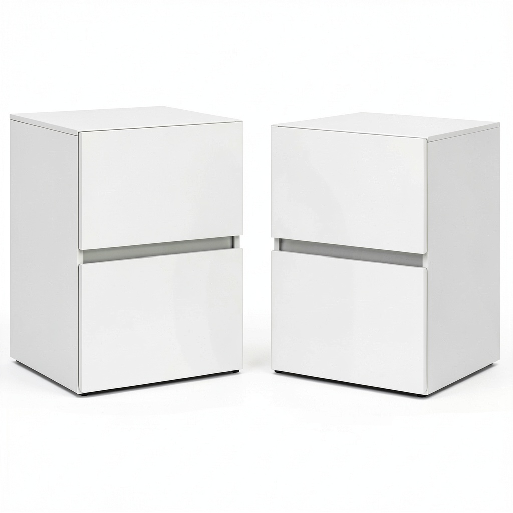 Comodini in Legno Lucido con 2 Cassetti, Bianco, Moderne Cassettiera Salvaspazio 40x40x58cm