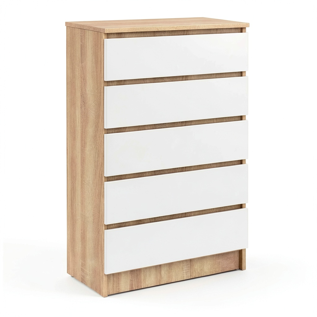 Cassettiera AKORD K60 Moderna con 6 Cassetti, Rovere Sonoma e Bianco, per Camera, Soggiorno e Bagno