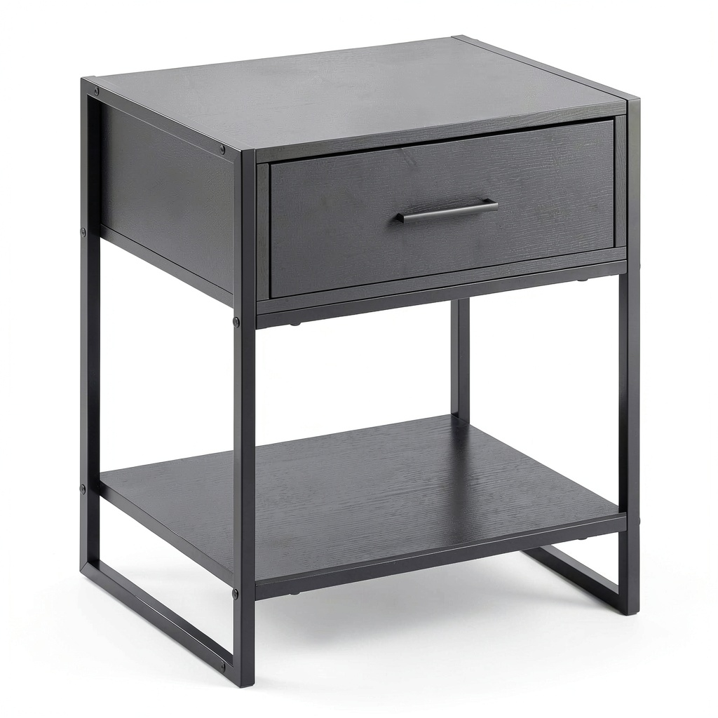 Set di 2 Comodini Moderni in MDF e Acciaio, Ideali per Camera e Soggiorno, con Cassetto e Ripiano Aperto, 45x40x60 cm, Nero