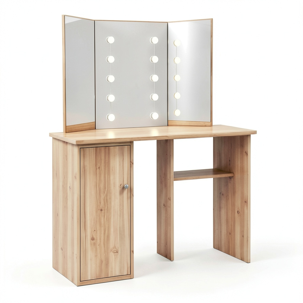 Tavolo da Toeletta Angolare con Specchio LED, Rovere, 111x54x141,5 cm