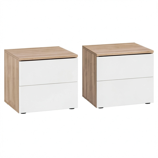 Set di 2 Comodini Alice con 2 Cassetti in Olmo e Bianco Larice