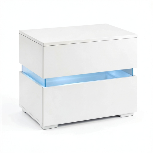 HOMCOM Comodino LED RGB con 2 Cassetti e 16 Colori, 4 Modalità di Illuminazione, Truciolato Bianco, 60x39x47cm