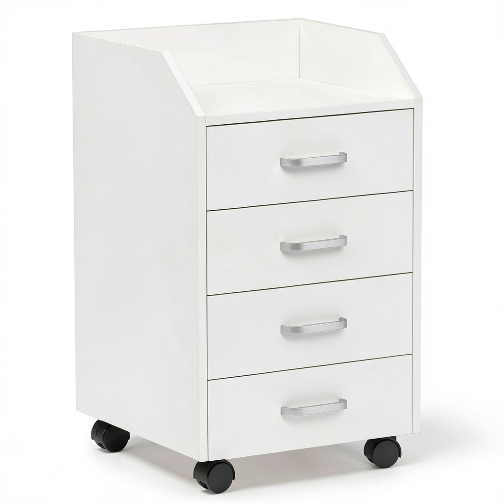 Vinsetto Cassettiera da Ufficio con 4 Cassetti e Ruote Frenabili, Mobiletto Salvaspazio sotto Scrivania, 40x36x65 cm, Bianco