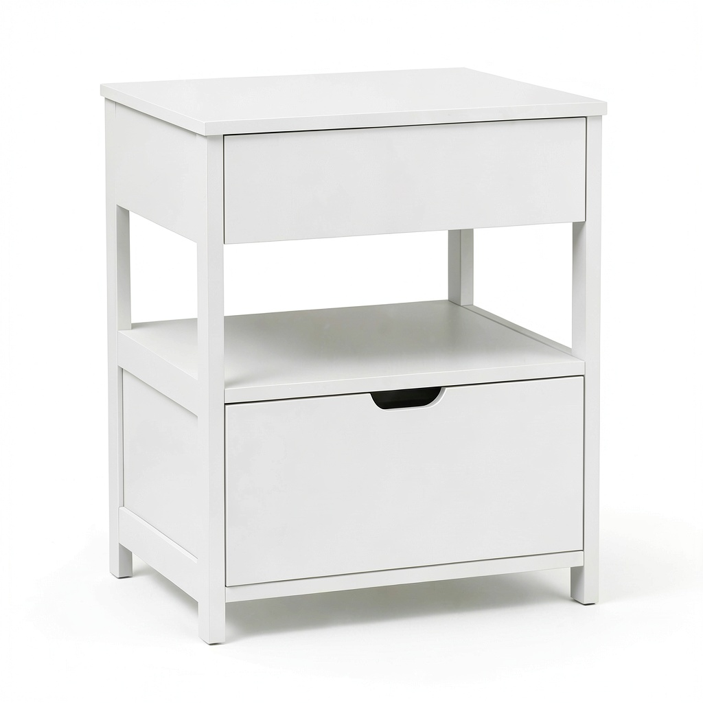 SoBuy Comodino Moderno con 2 Cassetti e Ripiano, Bianco, 45x38x55 cm