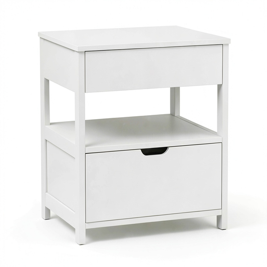 SoBuy Comodino Moderno con 2 Cassetti e Ripiano, Bianco, 45x38x55 cm