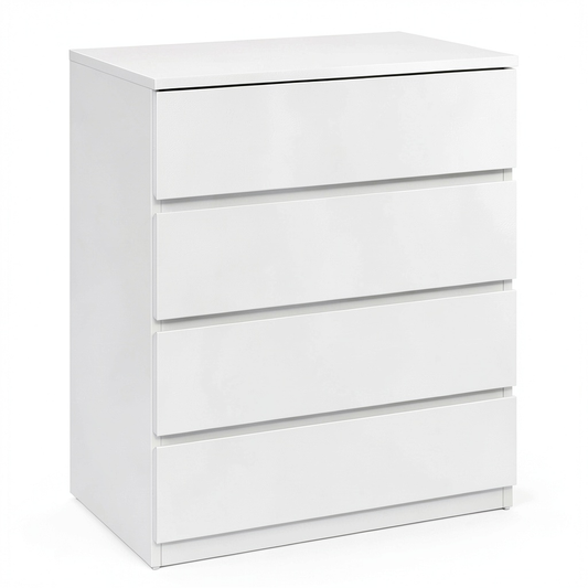 Cassettiera Moderna in Legno a 4 Cassetti, Comò Versatile per Camera, Soggiorno e Corridoio, 60x40x80 cm, Colore Bianco