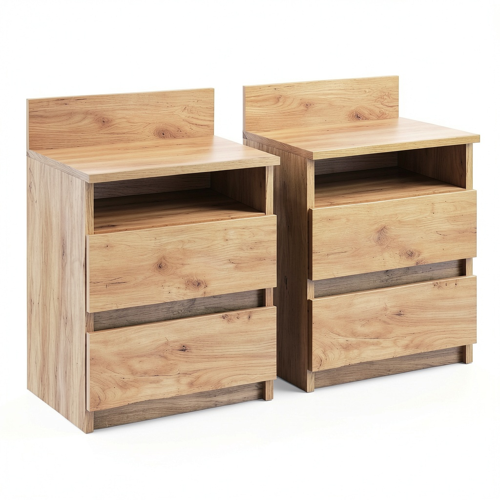 Set di 2 Comodini Monty in Rovere Dorato per Camera da Letto