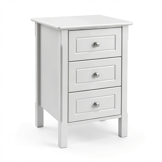 Set di 2 Comodini Bianchi con 3 Cassetti in Stile Shabby Chic per Camera da Letto