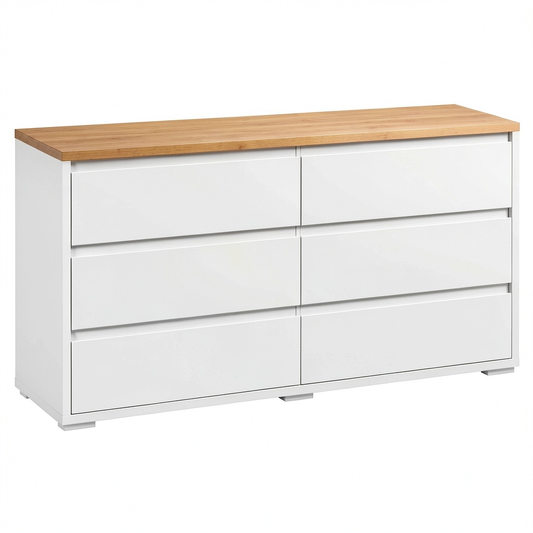 Mobile a 6 Cassetti in Legno Bianco per Camera, Studio e Soggiorno, 140x37x75cm