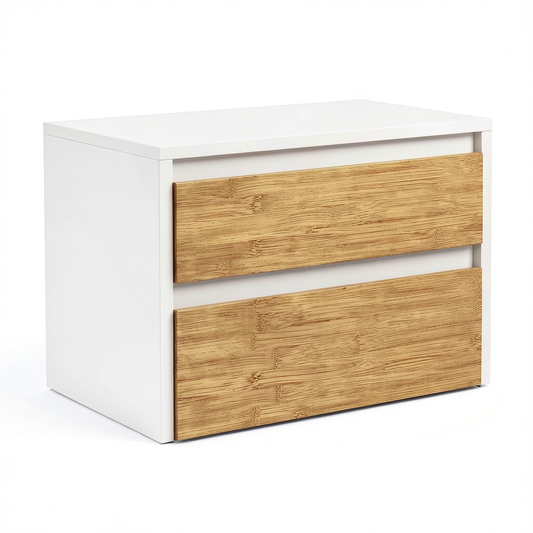 Comodino Sospeso con Luce a Sensore e Cassetti, Bianco Naturale