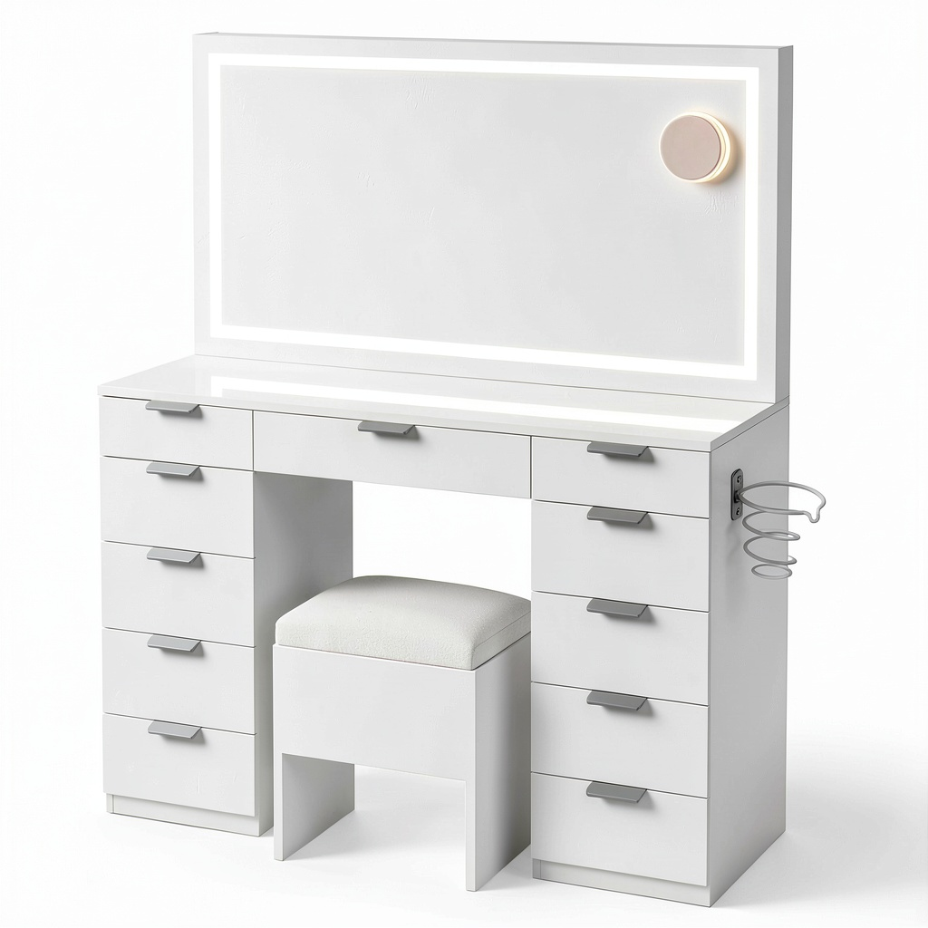 YITAHOME Tavolo da Trucco LED con Specchio Regolabile, 11 Cassetti, Bianco Moderno