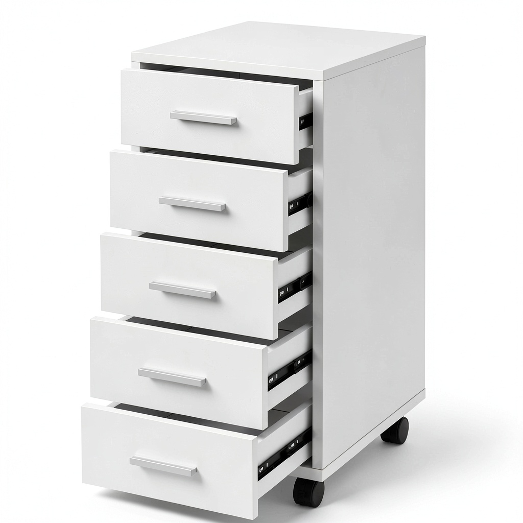 Cassettiera a Rotelle con 5 Cassetti per Ufficio e Studio - Bianco