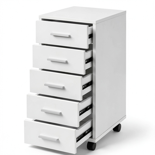 Cassettiera a Rotelle con 5 Cassetti per Ufficio e Studio - Bianco