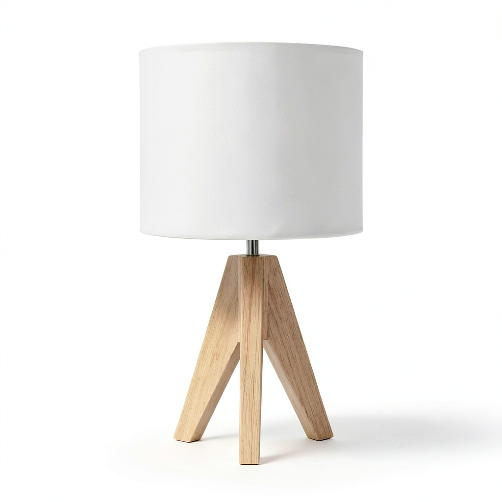 Set di 2 Lampade da Tavolo in Legno con Paralume in Lino, LED E27 Inclusi, Stile Vintage per Camera e Soggiorno