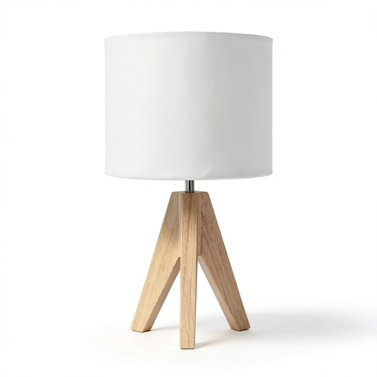 Set di 2 Lampade da Tavolo in Legno con Paralume in Lino, LED E27 Inclusi, Stile Vintage per Camera e Soggiorno