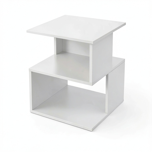 EUGAD Comodini Moderni in Legno Bianco per Camera da Letto, Set di 2 Tavolini Salvaspazio per Soggiorno, Libreria Compatta 2 Ripiani, 40x40x43,5 cm