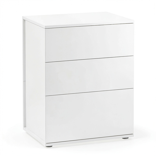 Comodino Moderno a 3 Cassetti, Montaggio Rapido, Bianco e Beige, per Camera e Soggiorno