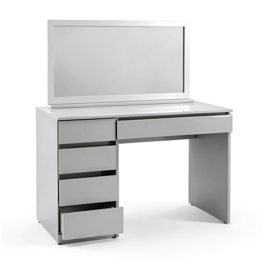 Tavolo da Trucco Vicco Sherry, Grigio, 120 cm con Specchio LED e Ampia Illuminazione