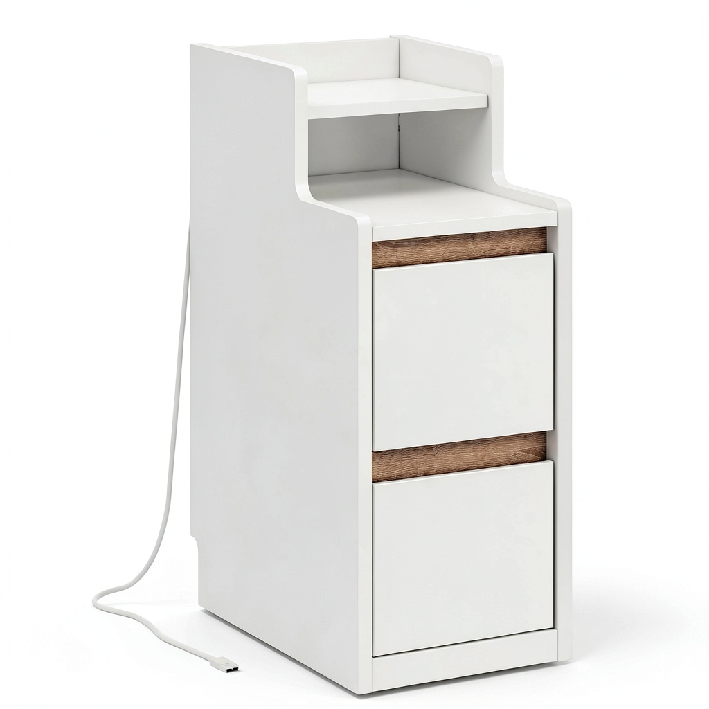 SoBuy Comodino Stretto con Ricarica Wireless e Lampada LED Touch, 22x34x60.5cm, Tavolino Salotto con Caricatore USB & Type-C, Barra LED Dimmerabile con Cavo 1.8m, Sicurezza Anti-Ribaltamento, FBT178-E-WN