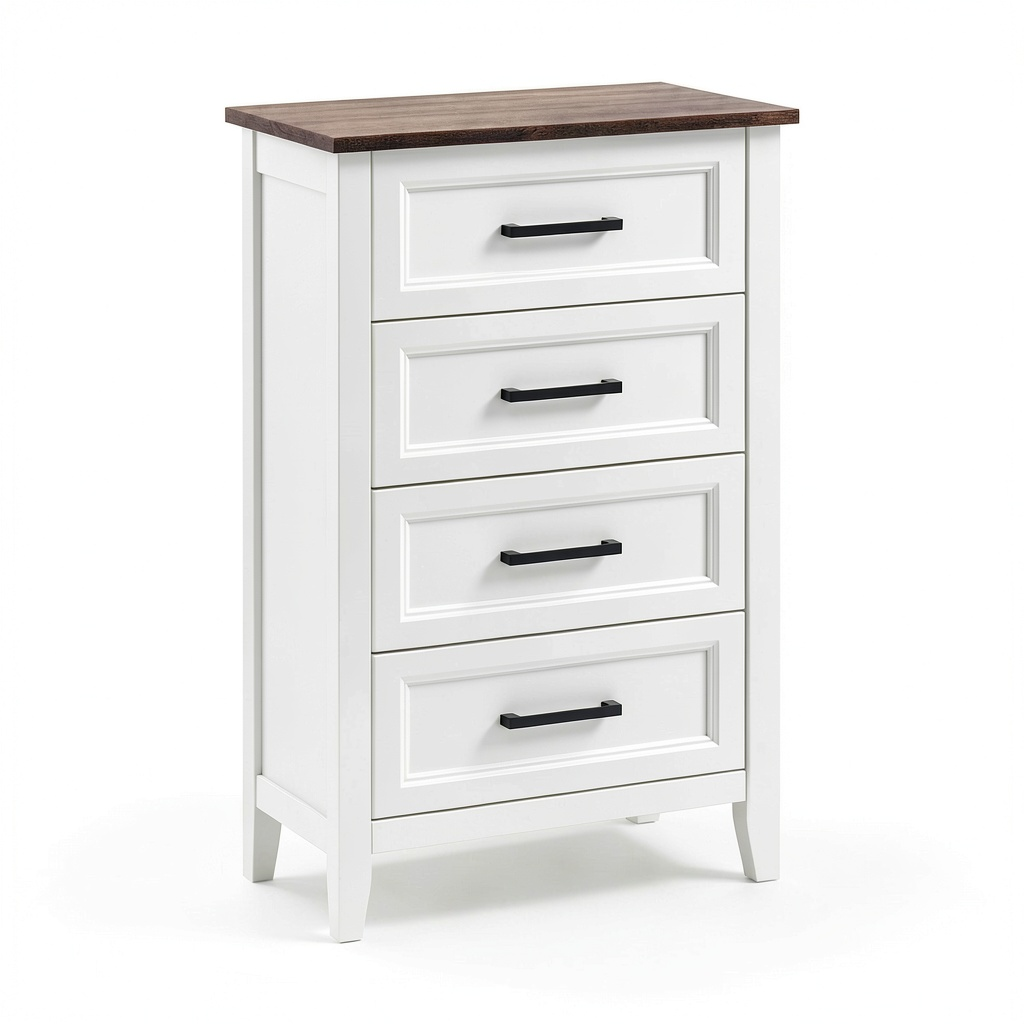 Cassettiera Alta per Camera da Letto con 5 Cassetti in Stile Moderno, Bianco, 45x35x106 cm