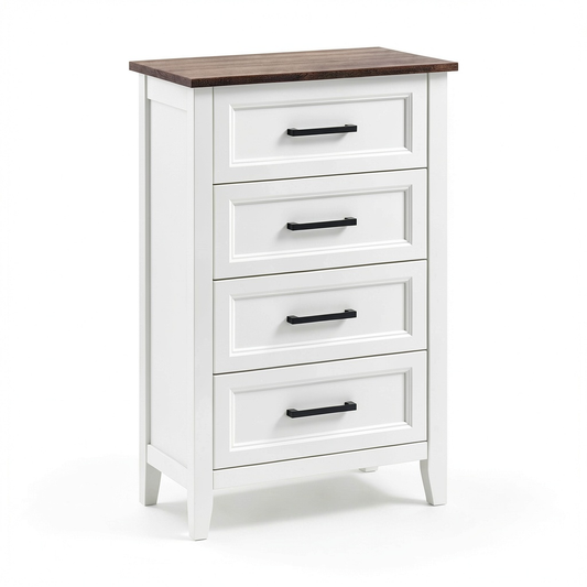 Cassettiera Alta per Camera da Letto con 5 Cassetti in Stile Moderno, Bianco, 45x35x106 cm