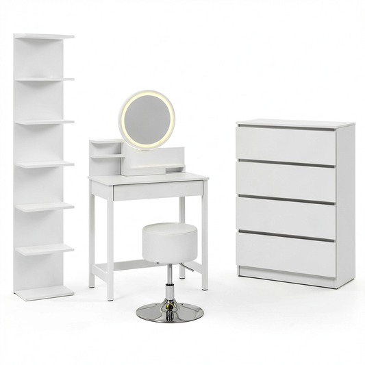 Tavolo da Trucco Vicco Surrey con Specchio LED, Bianco, 60 cm