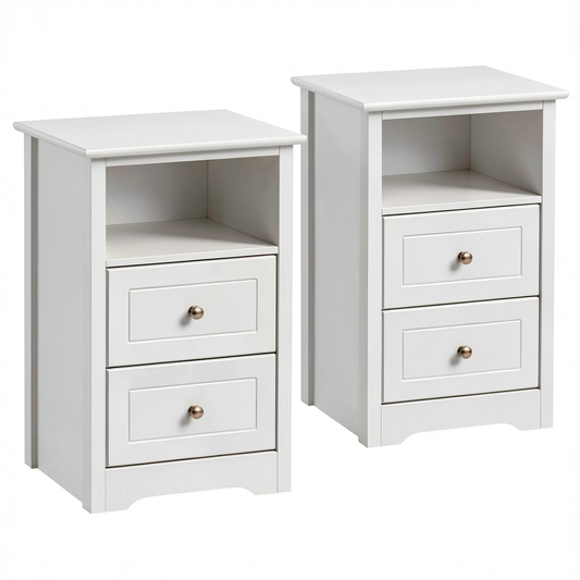 Set di 2 Comodini Bianchi Shabby Chic con Cassetti - Design Moderno