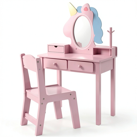 Toeletta Unicorno per Bambini con Luci e Specchio Rimovibile