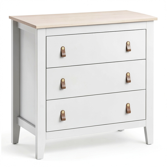 Cassettiera Moderna 3 Cassetti HOMCOM con Maniglie in Pelle Sintetica, Guide Silenziose, Bianco 80x40x78.5 cm