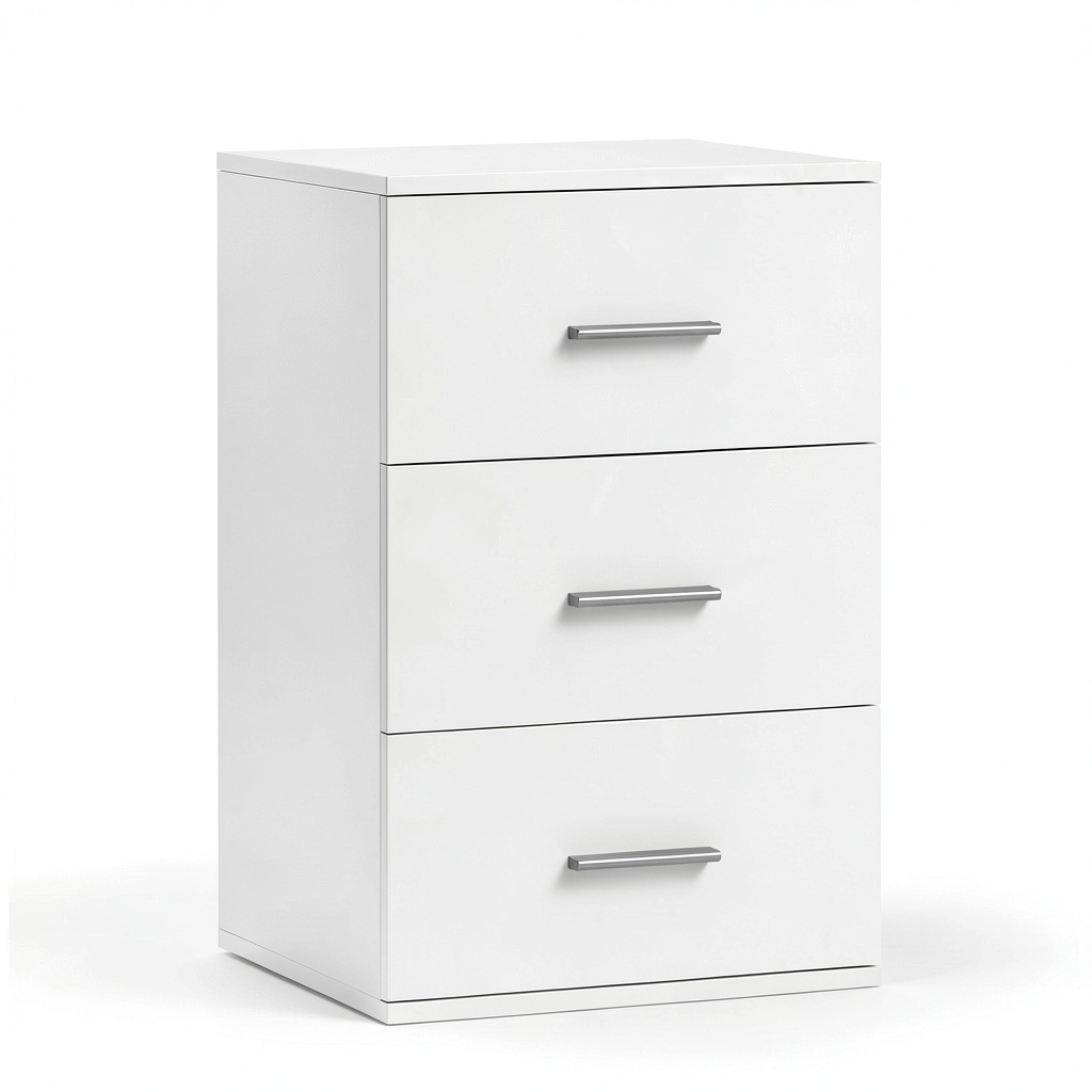 Comodino Moderno con 3 Cassetti in Legno, Bianco 40x35x60 cm