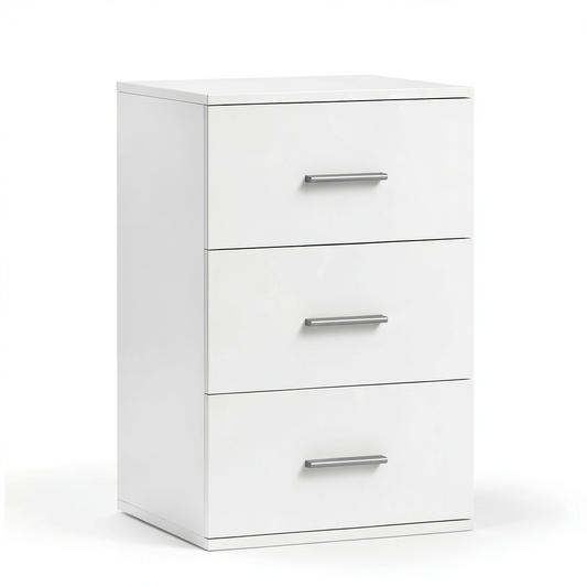 Comodino Moderno con 3 Cassetti in Legno, Bianco 40x35x60 cm