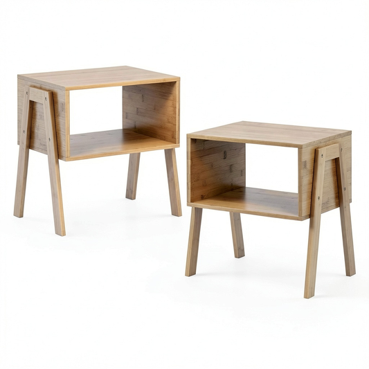 Set di 2 comodini in bambù, design moderno aperto per salotto o camera da letto, capacità 50 kg