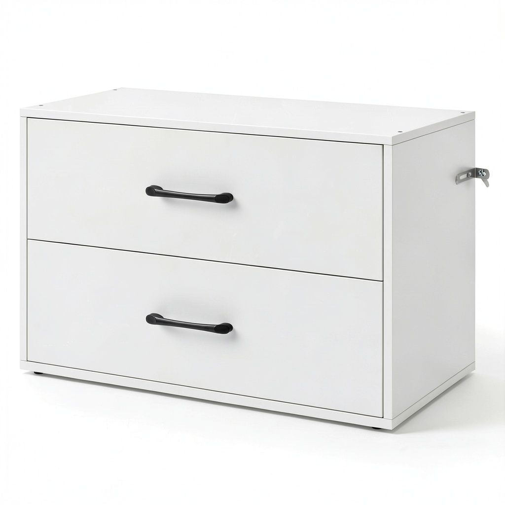 Cassettiera in Legno con 2 Cassetti e Kit di Sicurezza Anti-Ribaltamento, 60x34x38cm, Bianco