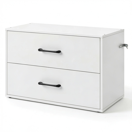 Cassettiera in Legno con 2 Cassetti e Kit di Sicurezza Anti-Ribaltamento, 60x34x38cm, Bianco