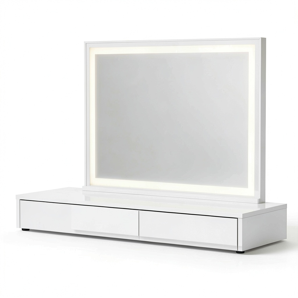 Tavolo da Trucco Vicco Sherry con Specchio Fisso, Bianco, 100 cm, 2 Pezzi