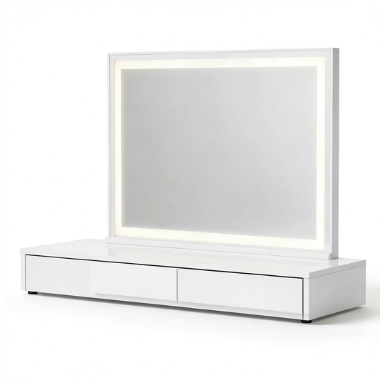 Tavolo da Trucco Vicco Sherry con Specchio Fisso, Bianco, 100 cm, 2 Pezzi