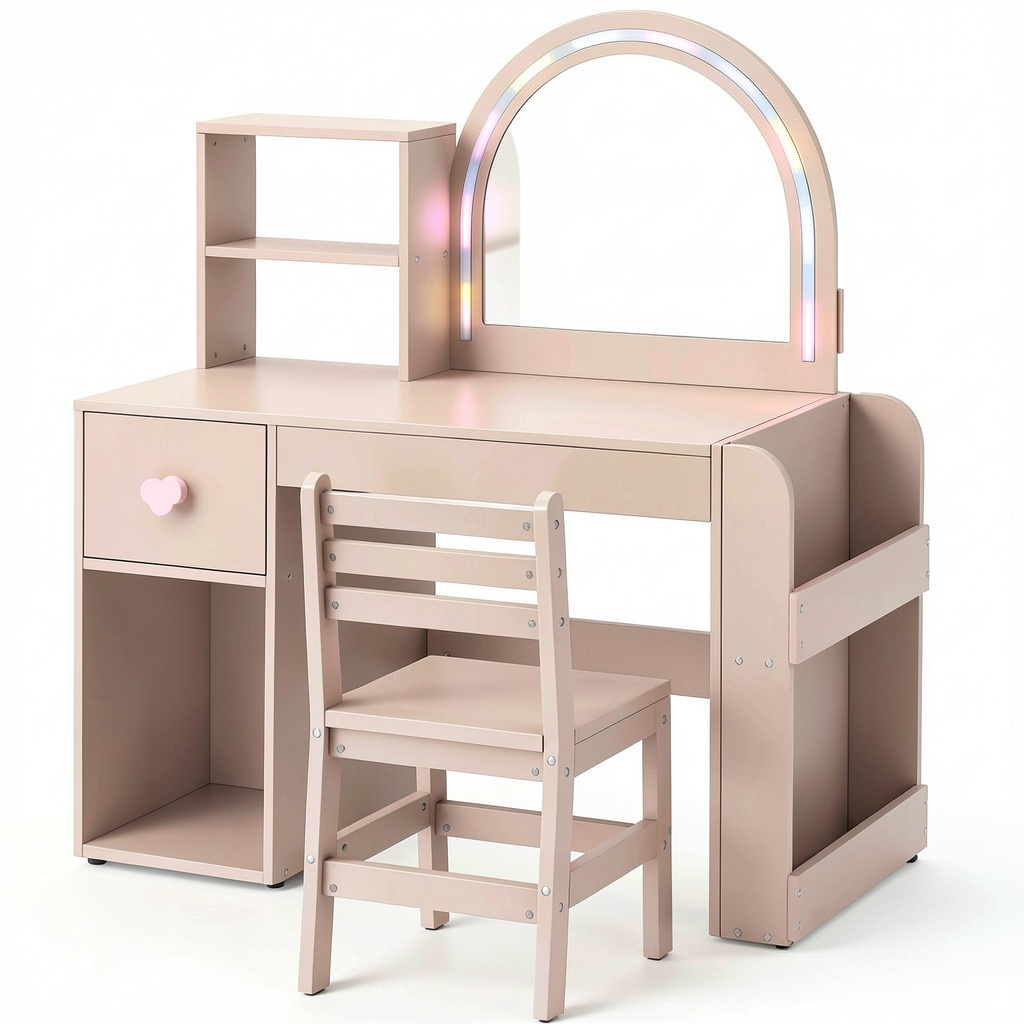Tavolo da Trucco Bambina con Luci e Accessori, 3+ Anni, Rosa