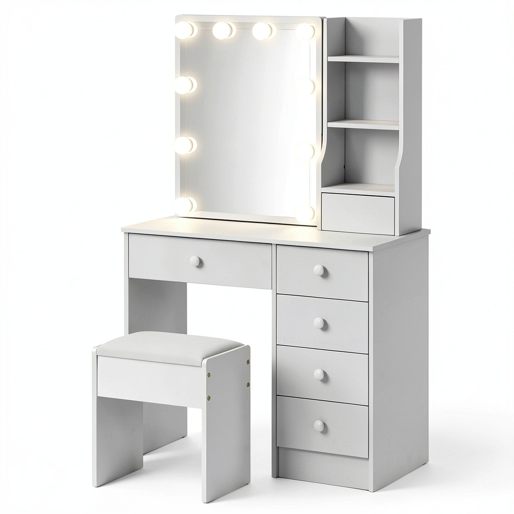 Tavolo da Trucco con Specchio LED, Toeletta con Illuminazione Regolabile a 3 Colori