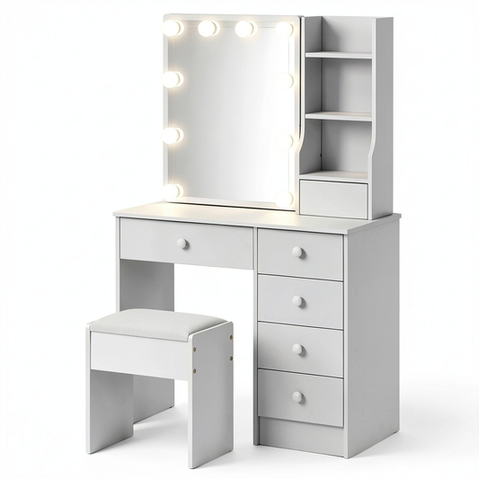 Tavolo da Trucco con Specchio LED, Toeletta con Illuminazione Regolabile a 3 Colori